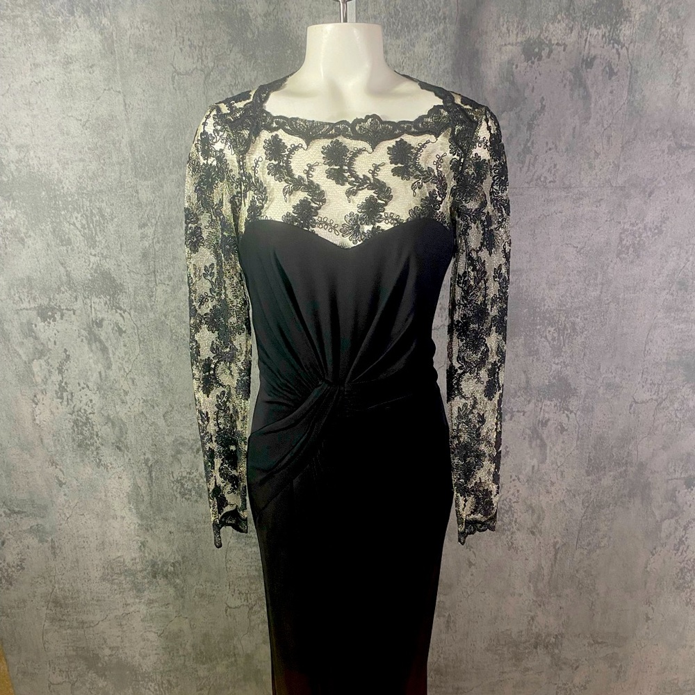 David Meister Lace Sleeve Evening Gown